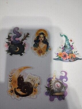 Mystic Witchy Sticker Set Of 5 - Yellow, Purple, Black Accents